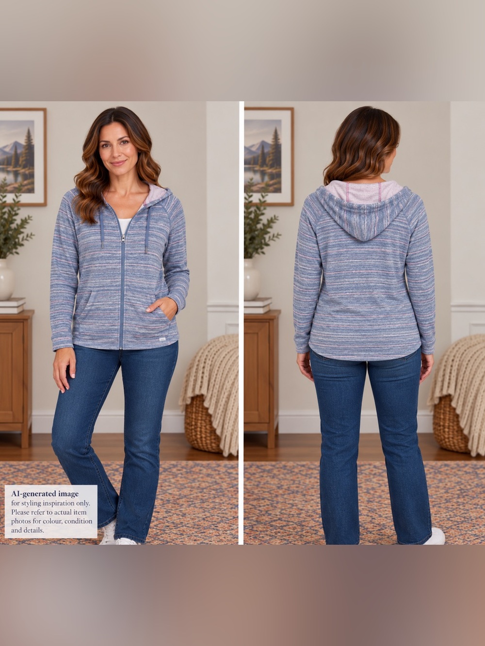 Columbia Women’s Blue Grey Pink Striped Full-Zip Hoodie
